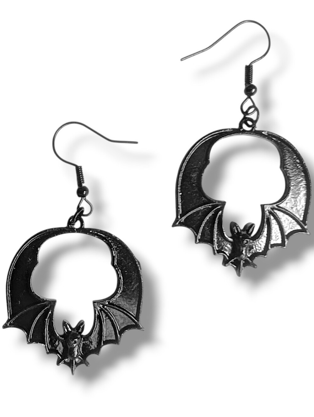 NWT Handmade Dangly Black Circular Bat Wing Drop Earrings
